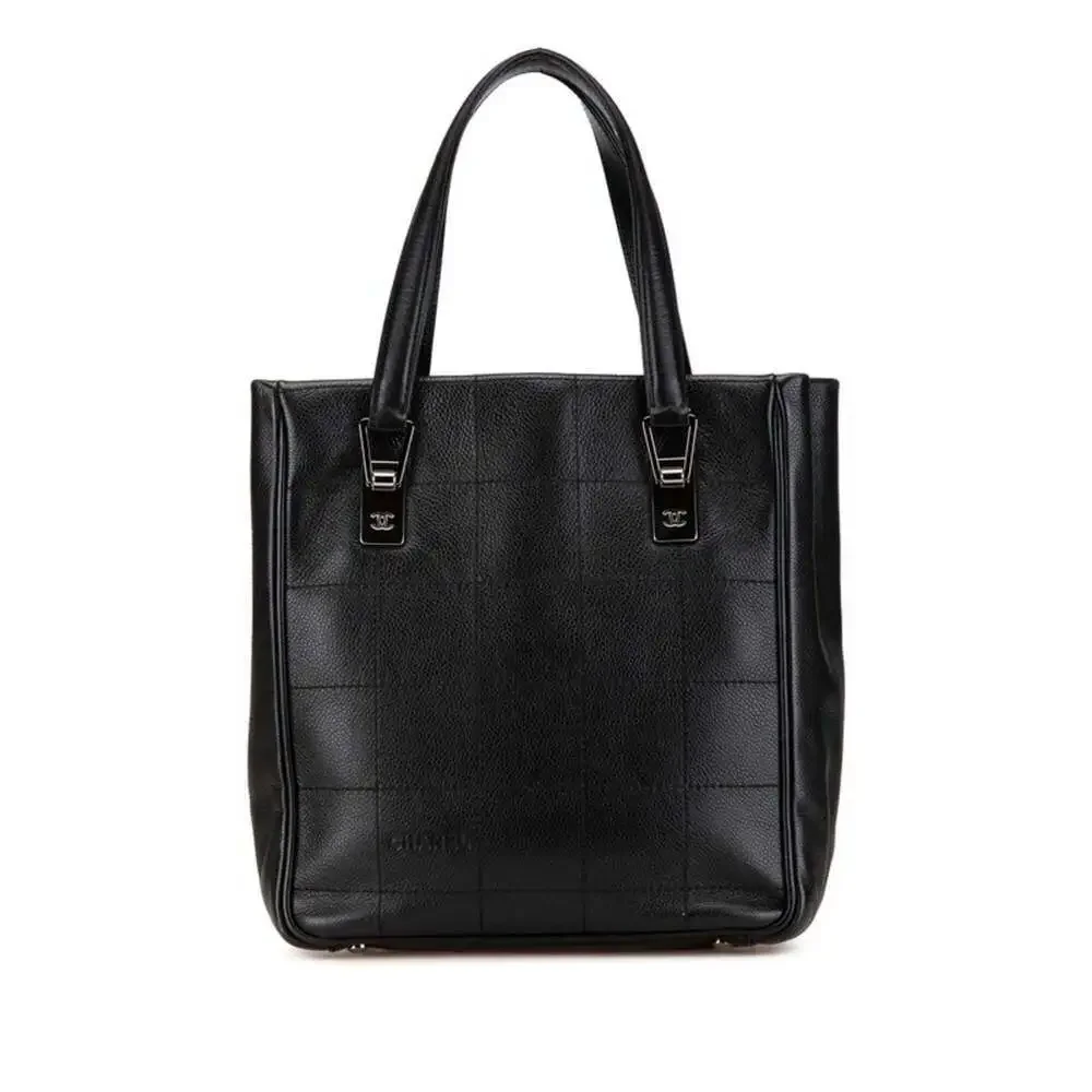 CHANEL Black Caviar Leather Logo Tote Bag